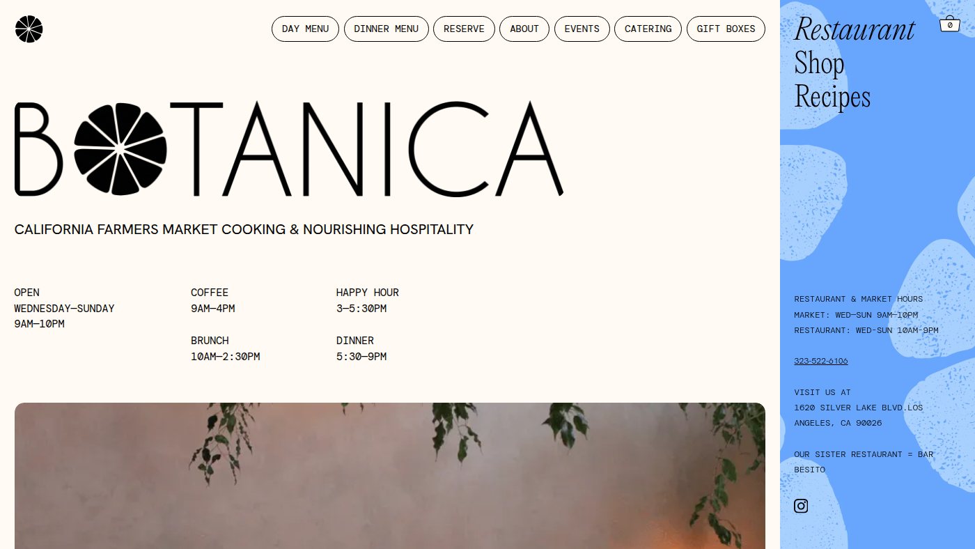 The home page of botanicarestaurant.com