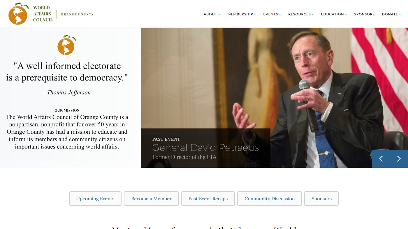 The home page of worldaffairscouncil.org