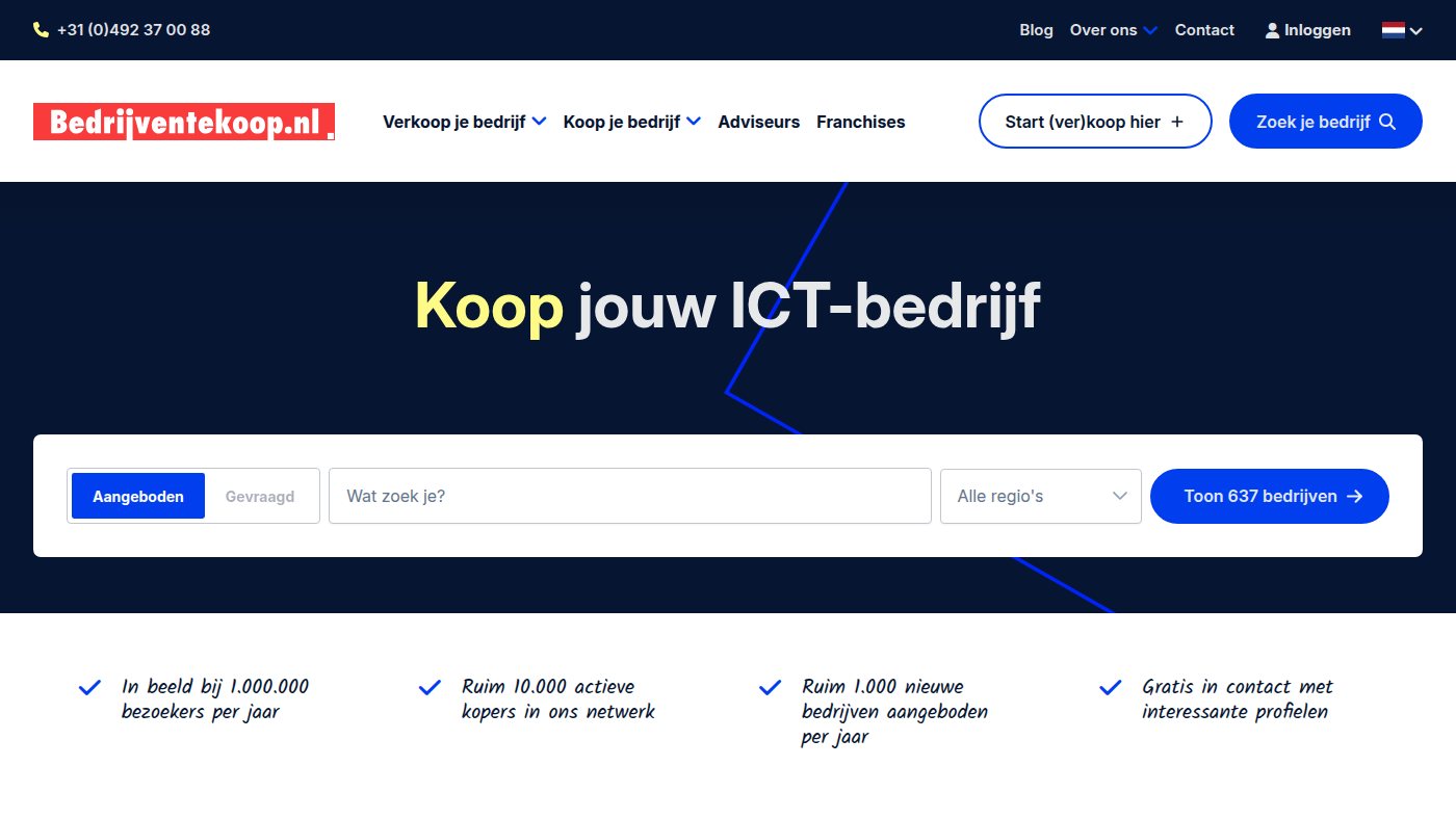 The home page of bedrijventekoop.nl