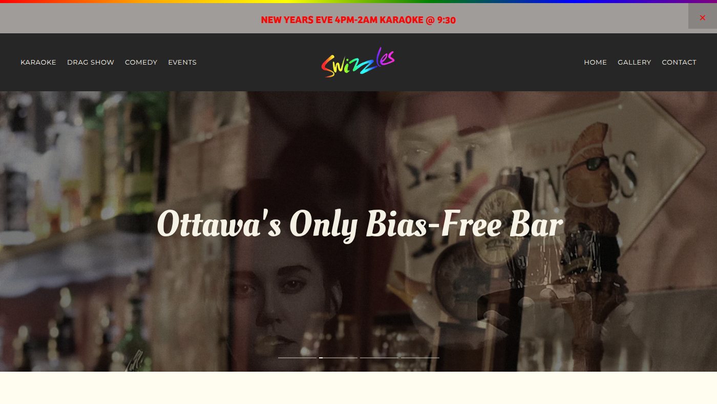 The home page of swizzles.ca