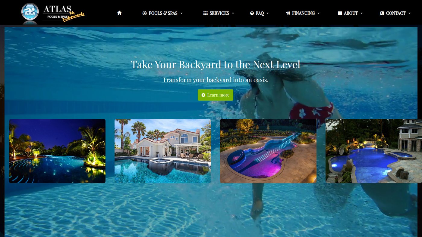 The home page of atlaspoolsandspas.com