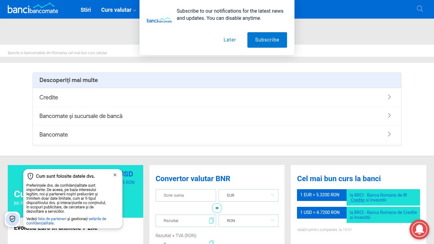 The home page of bancibancomate.ro