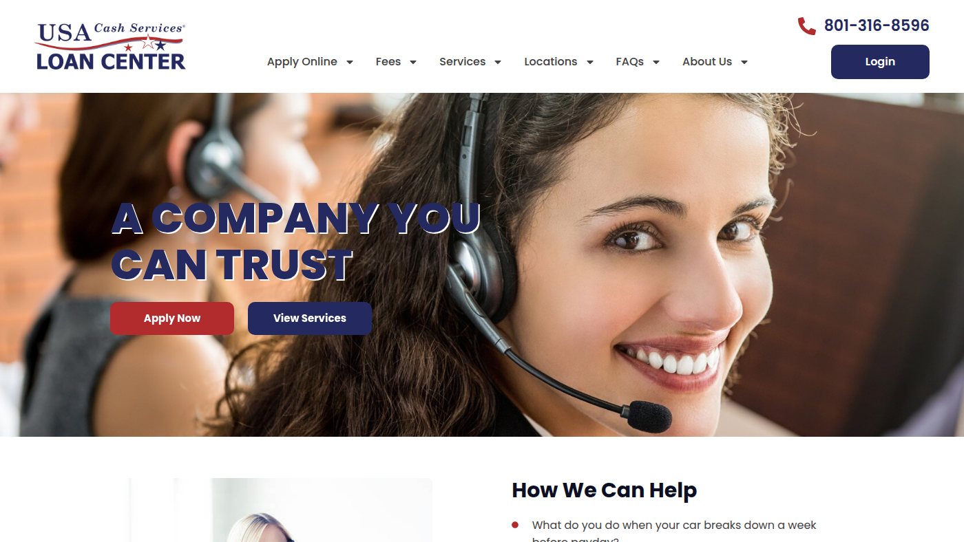 The home page of usacashservices.com