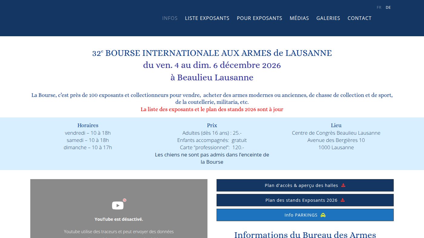 The home page of bourseauxarmes.ch
