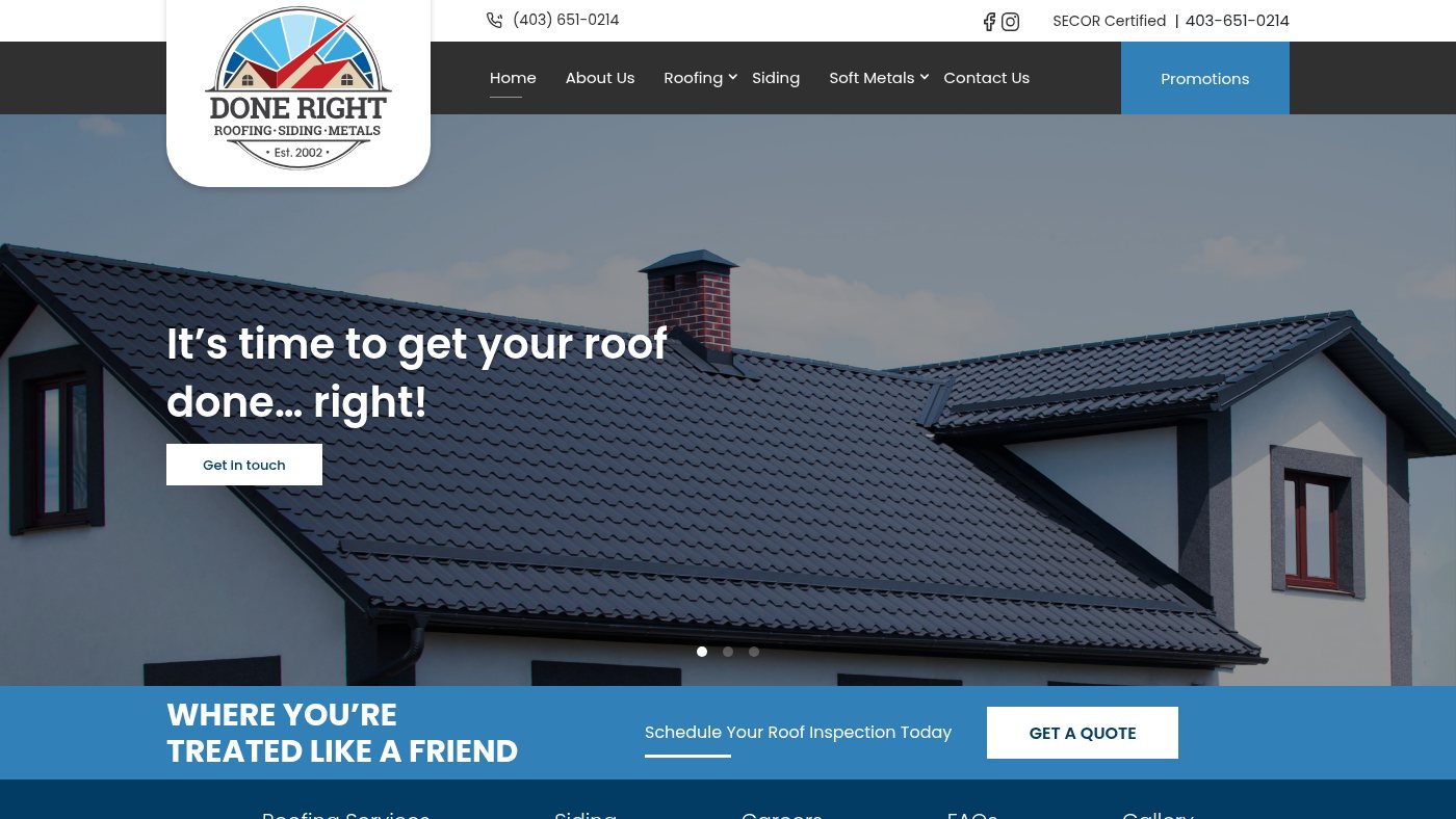 The home page of calgaryroofingdoneright.com