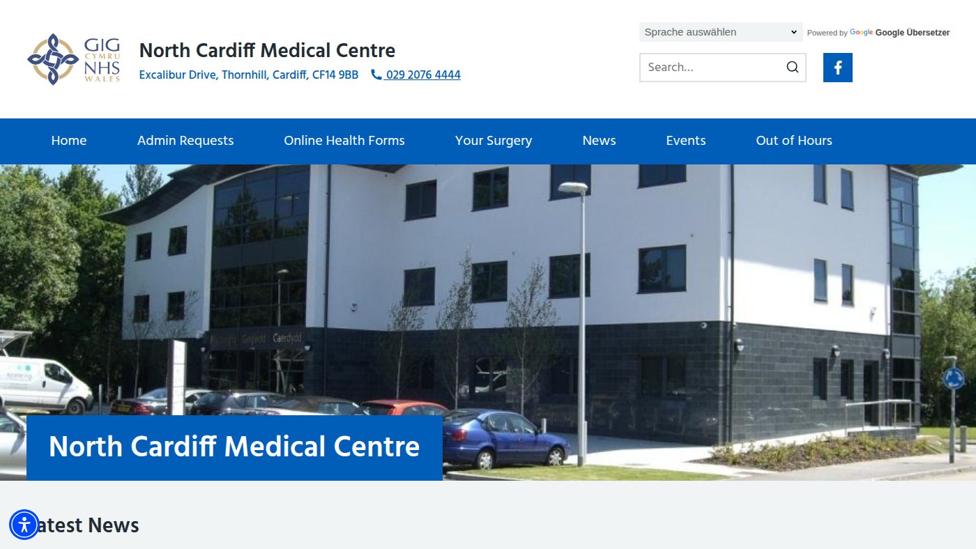 The home page of northcardiffmedicalcentre.co.uk