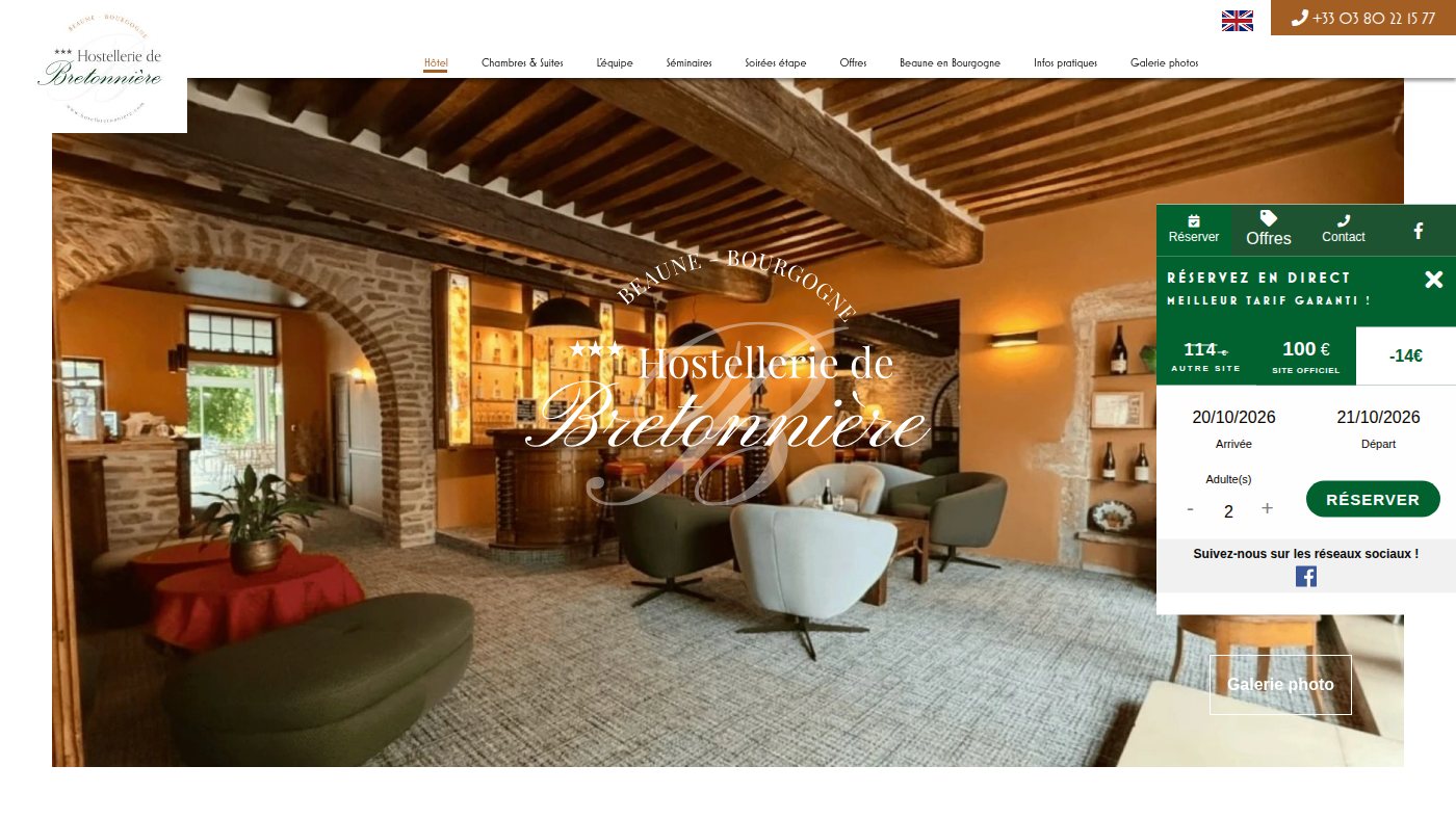 The home page of hotelbretonniere.com