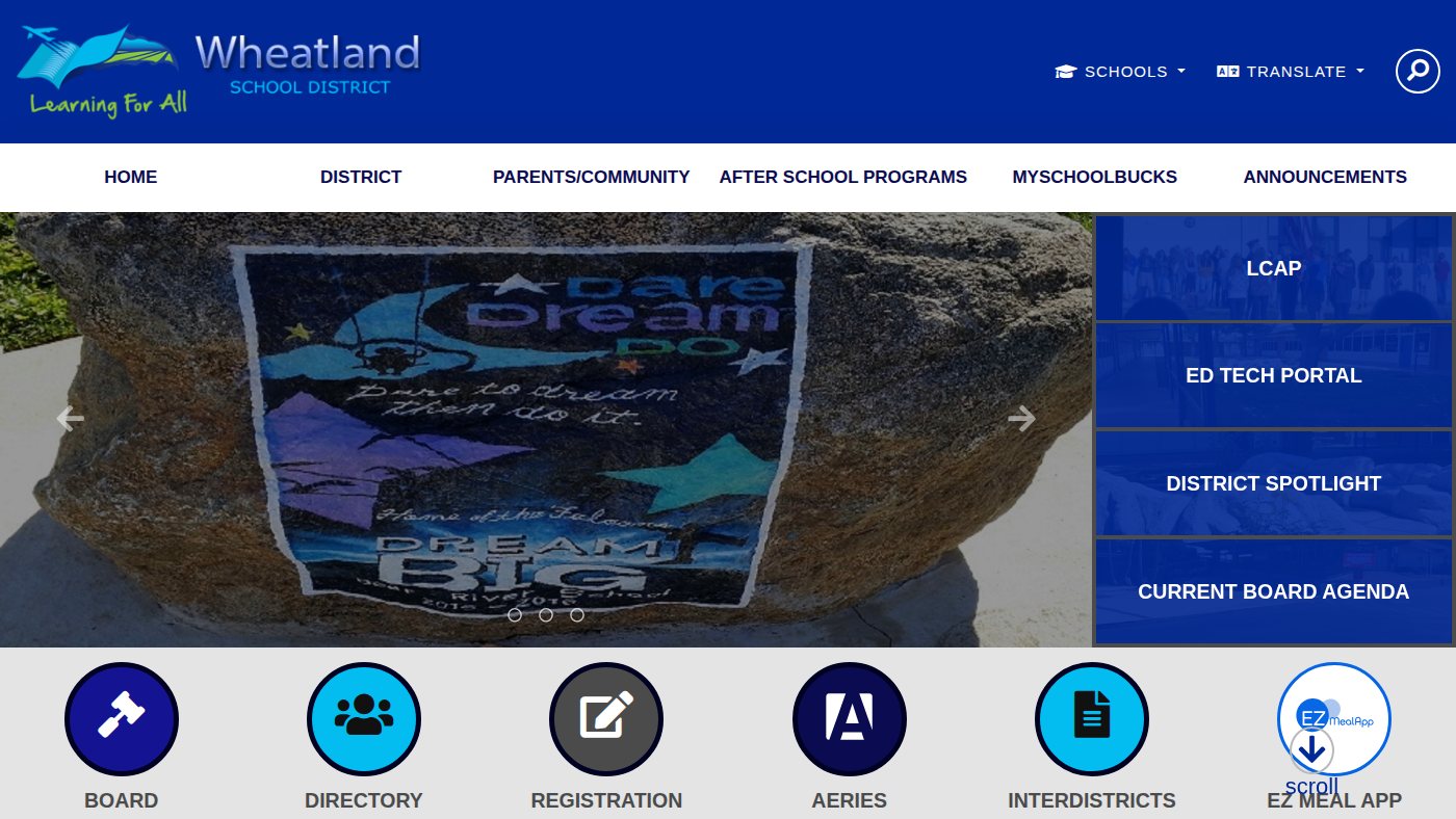 The home page of wheatlandsd.com