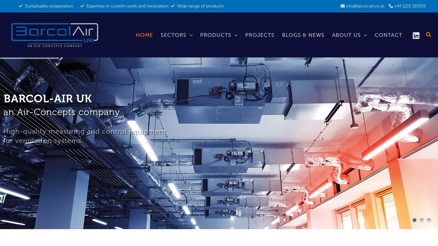 The home page of barcol-air.co.uk