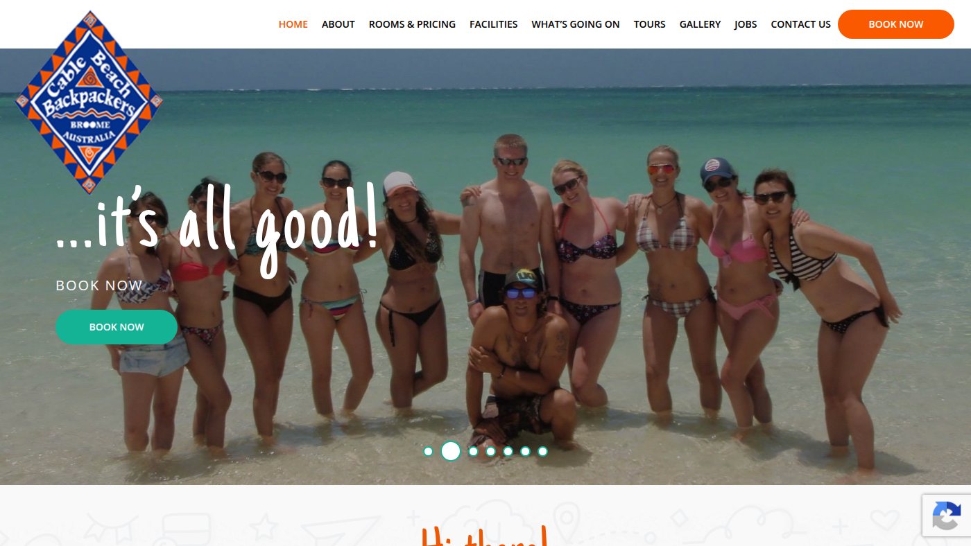 The home page of cablebeachbackpackers.com