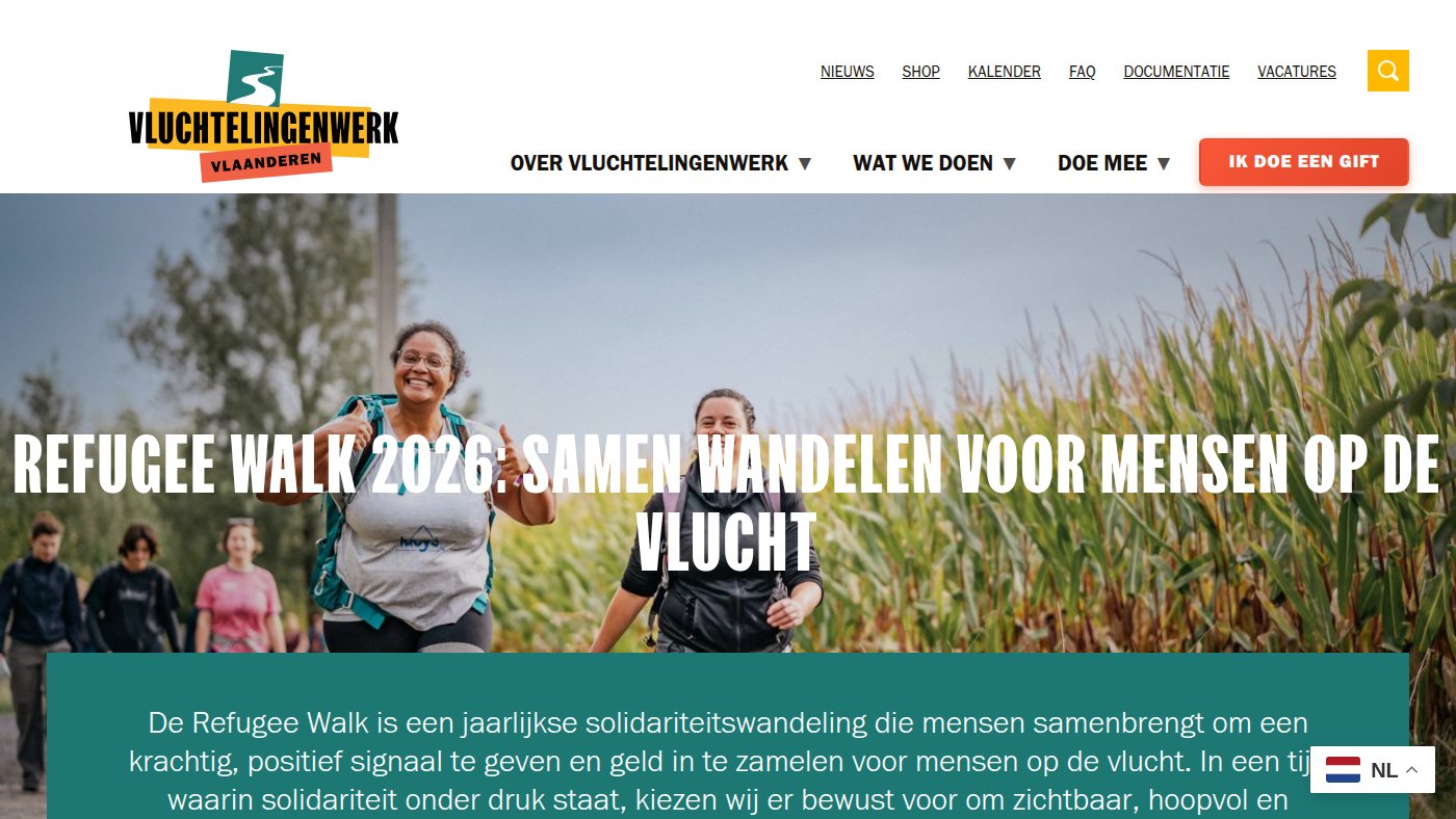 The home page of vluchtelingenwerk.be