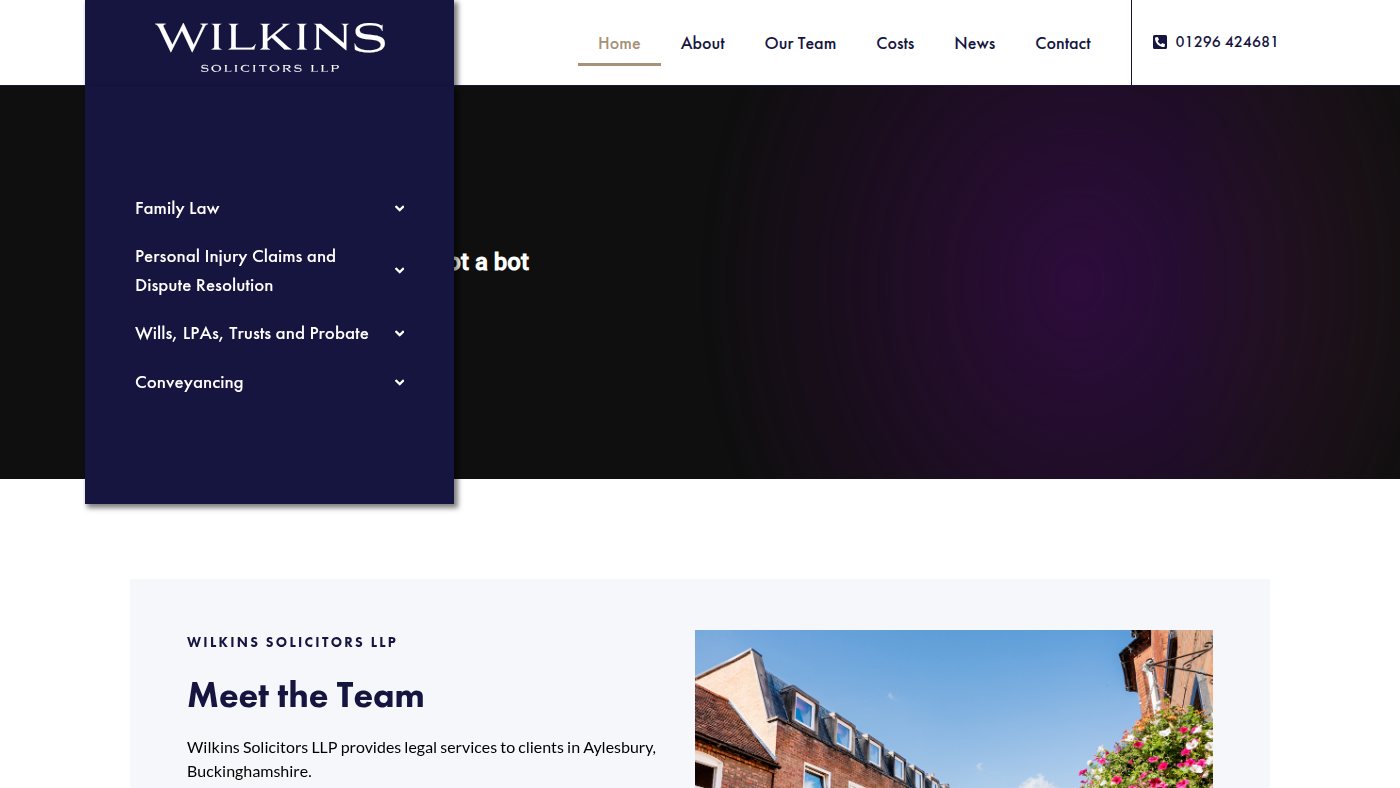 The home page of wilkinssolicitors.co.uk