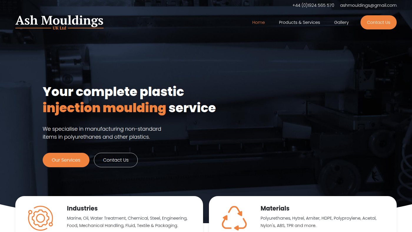 The home page of ashmouldings.co.uk