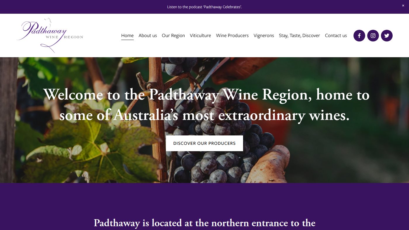 The home page of padthawaywineregion.com