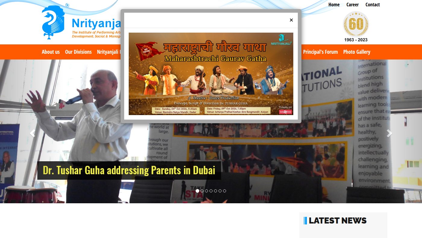 The home page of nrityanjali.in