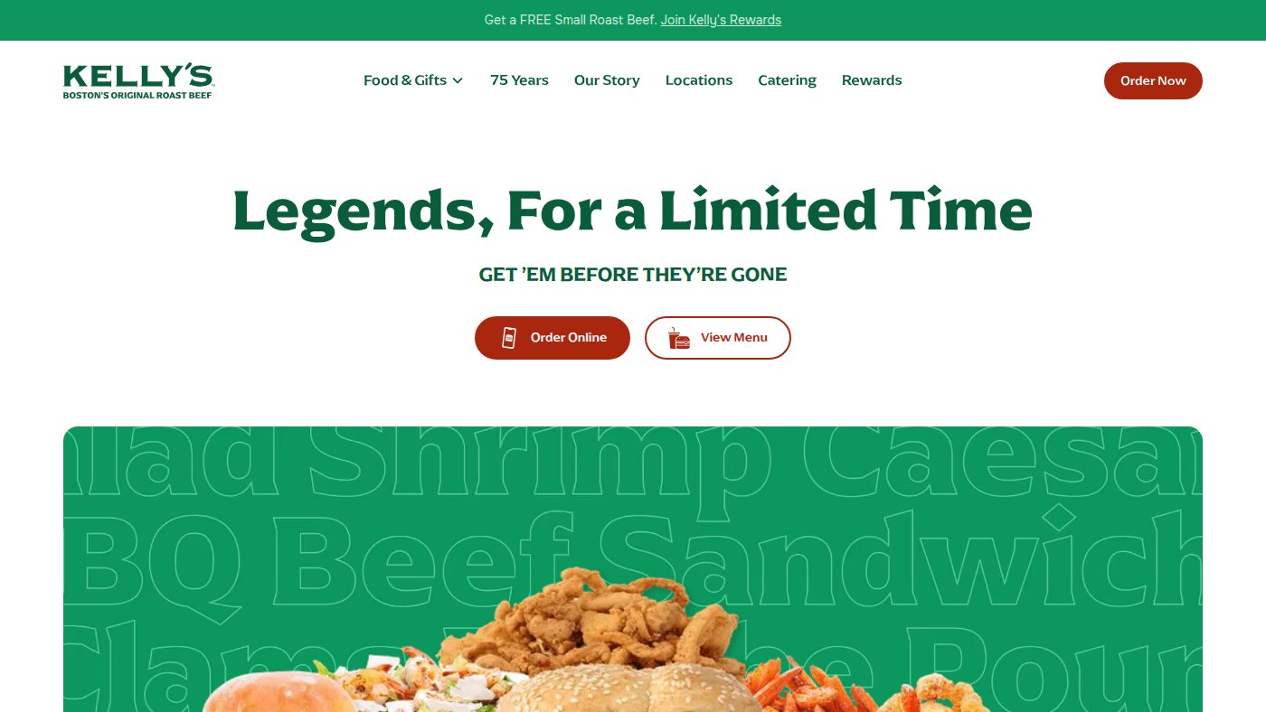 The home page of kellysroastbeef.com