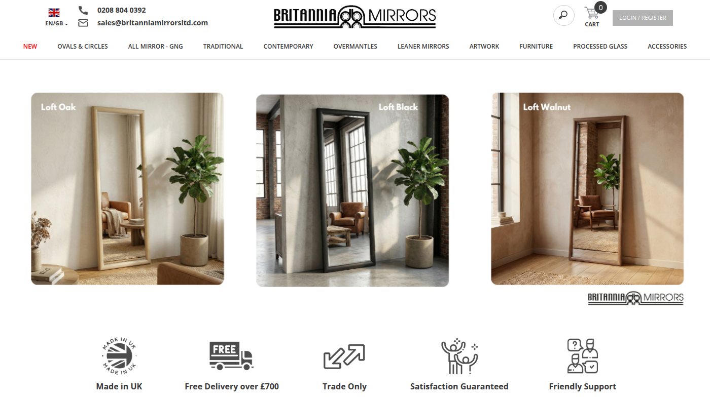 The home page of britanniamirrorsltd.co.uk