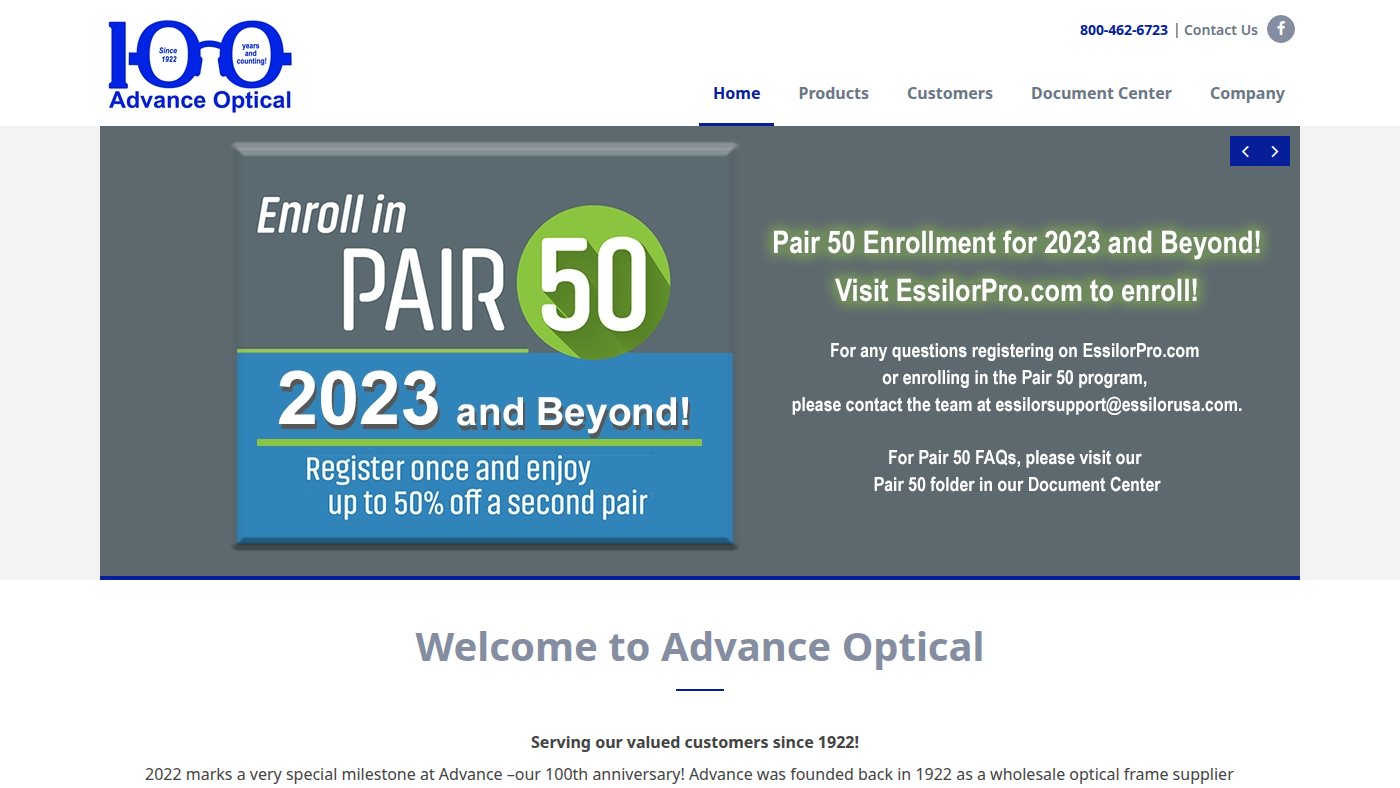 The home page of advanceoptical.com