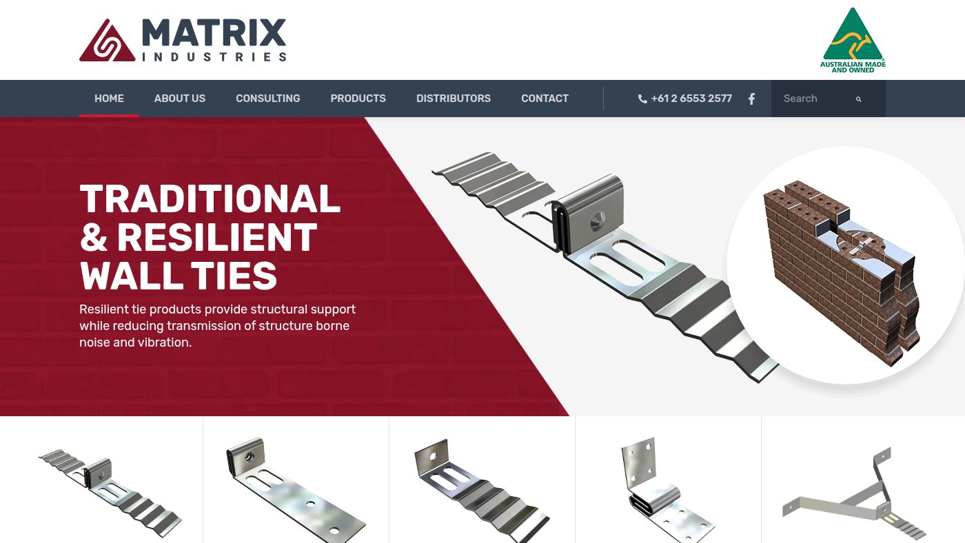 The home page of matrixindustries.com.au