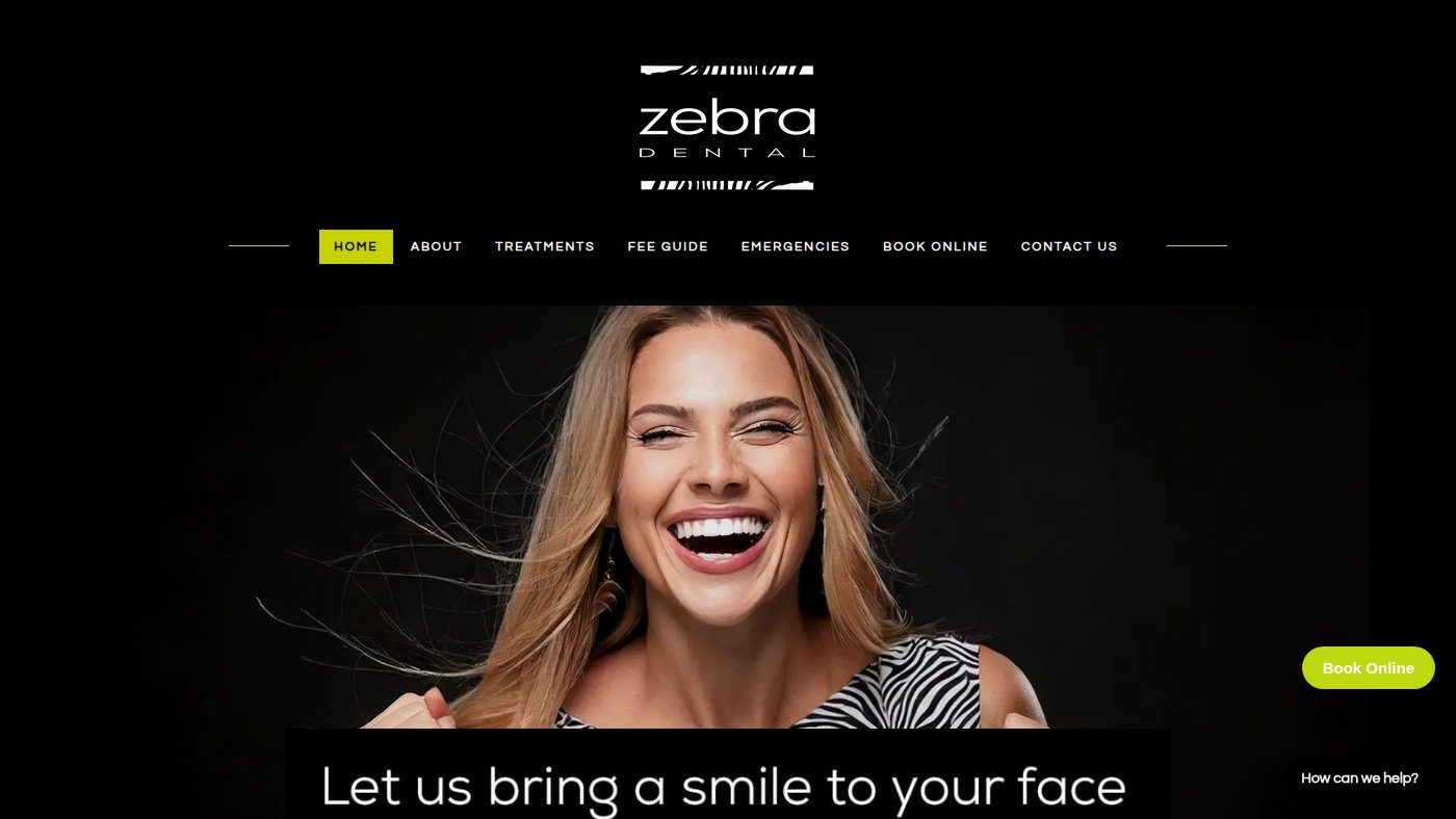 The home page of zebradental.co.uk