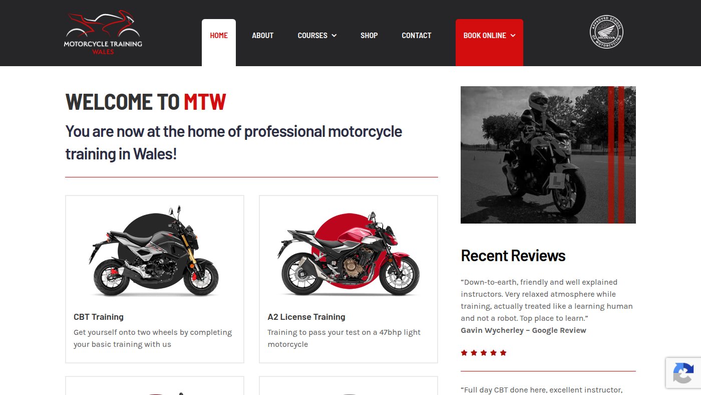 The home page of motorcycletrainingwales.co.uk