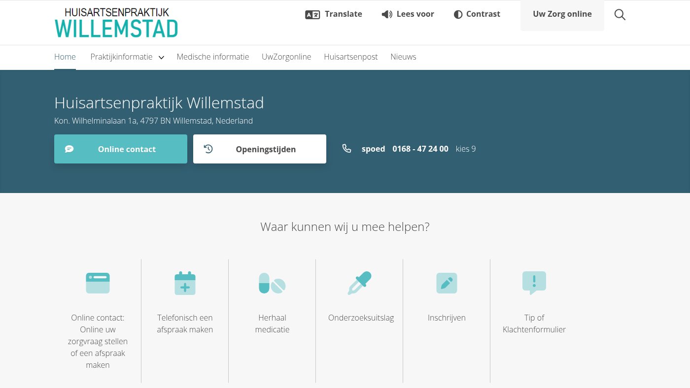 The home page of huisartsenpraktijkwillemstad.nl