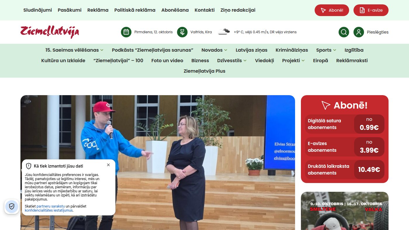The home page of ziemellatvija.lv