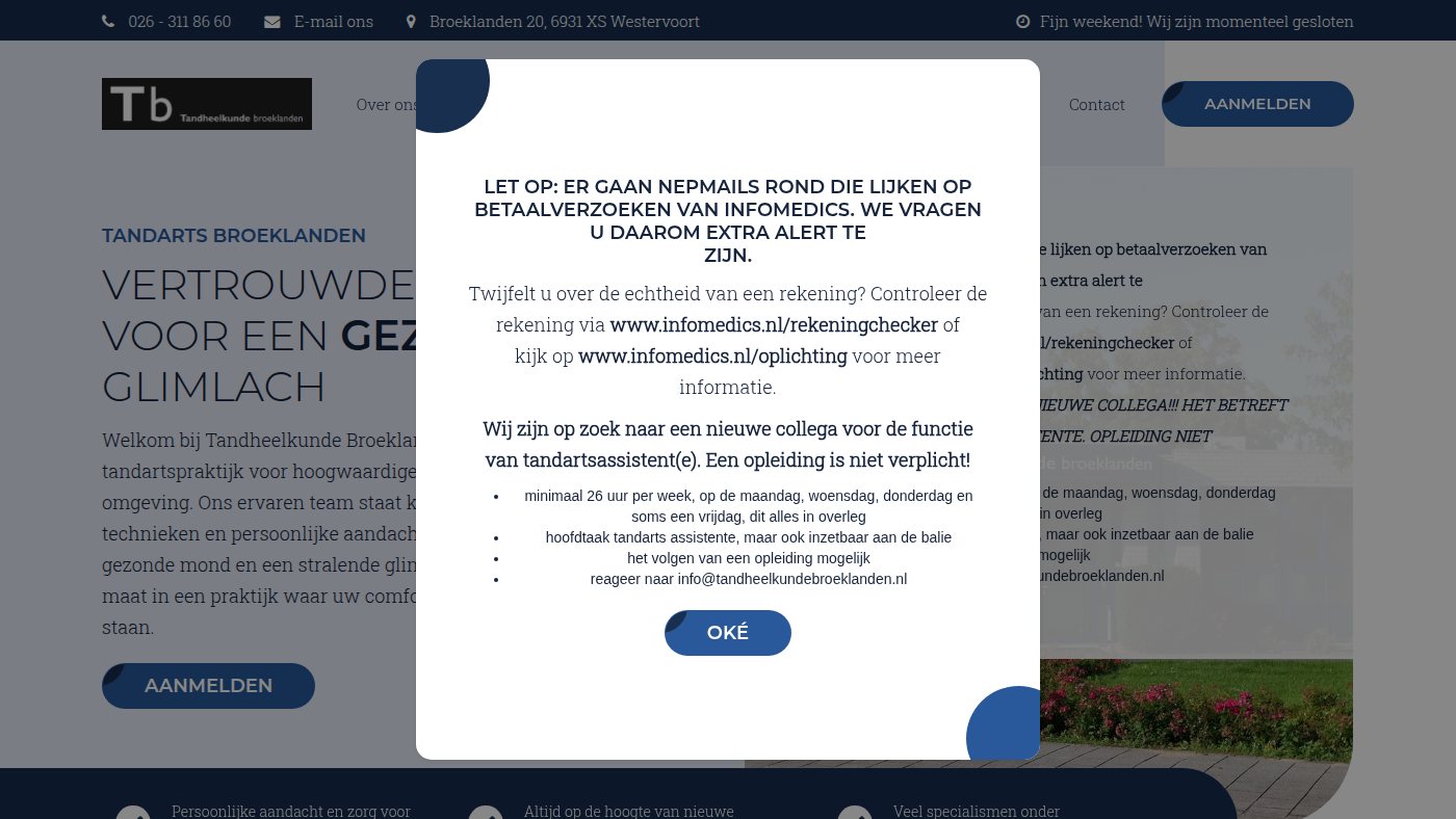 The home page of tandheelkundebroeklanden.nl