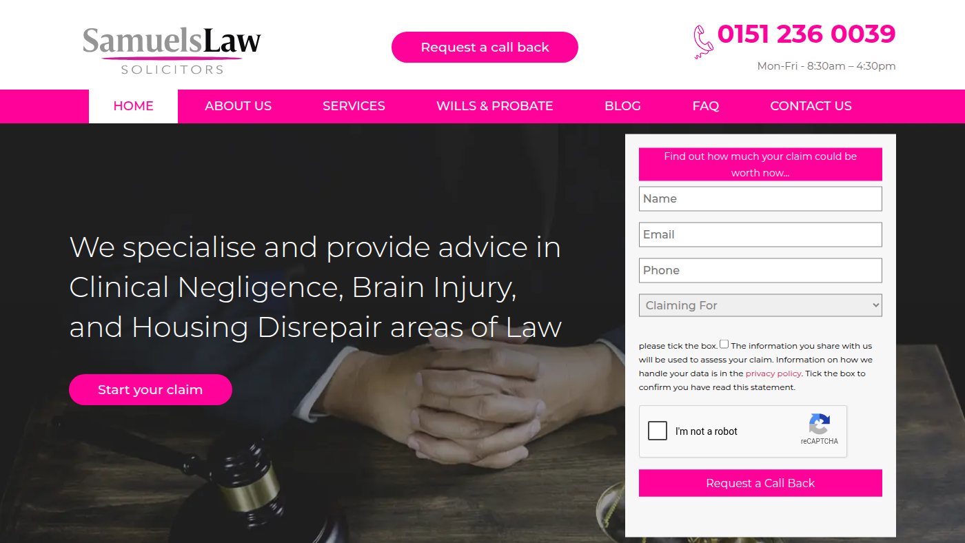 The home page of samuelslaw.co.uk