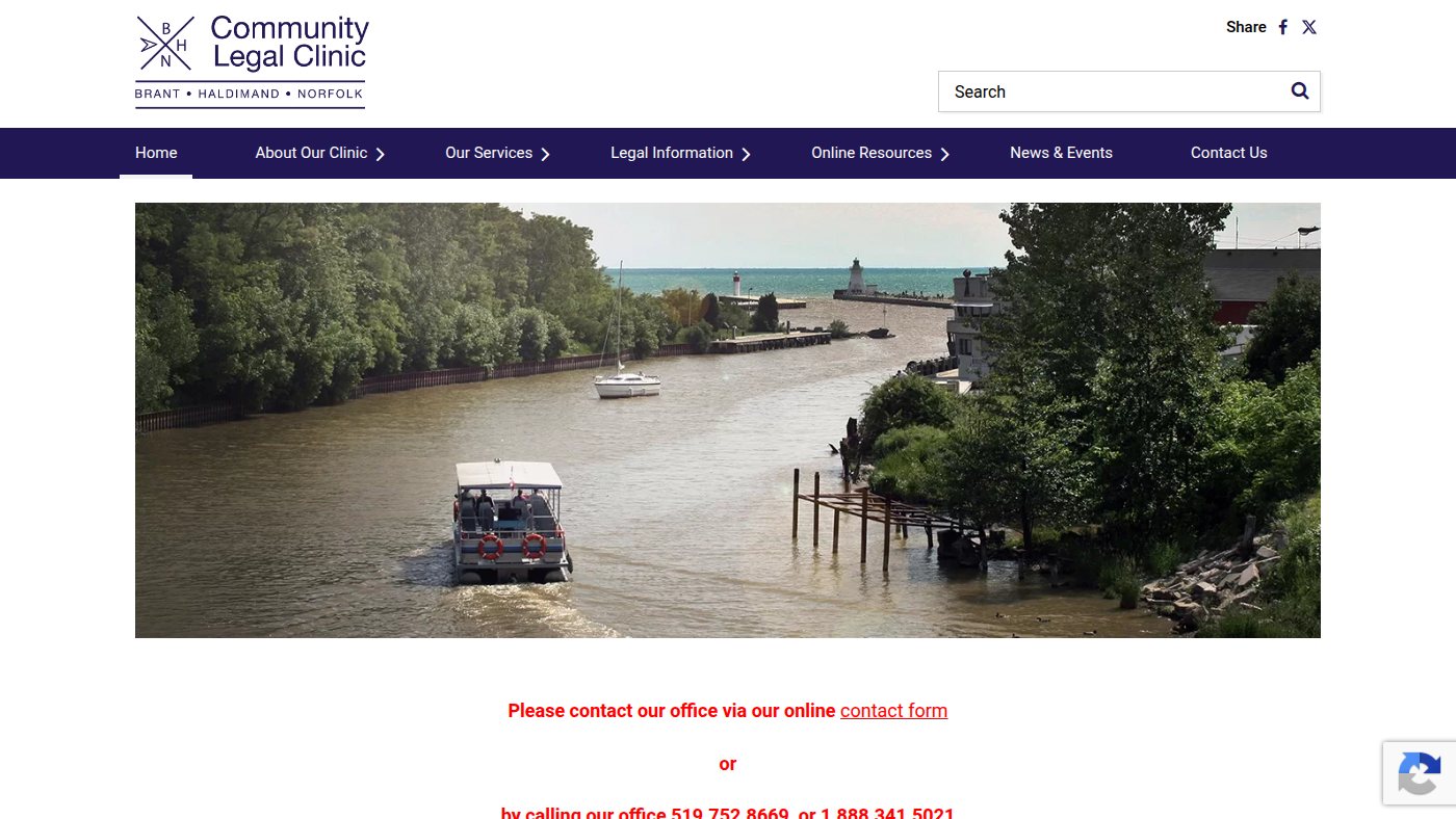 The home page of bhnlegalclinic.ca