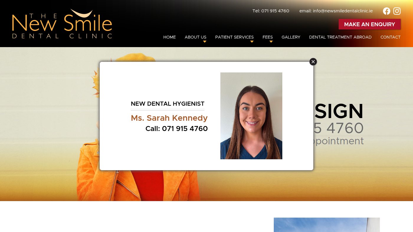 The home page of newsmiledentalclinic.ie