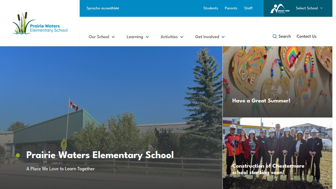 The home page of prairiewaters.rockyview.ab.ca