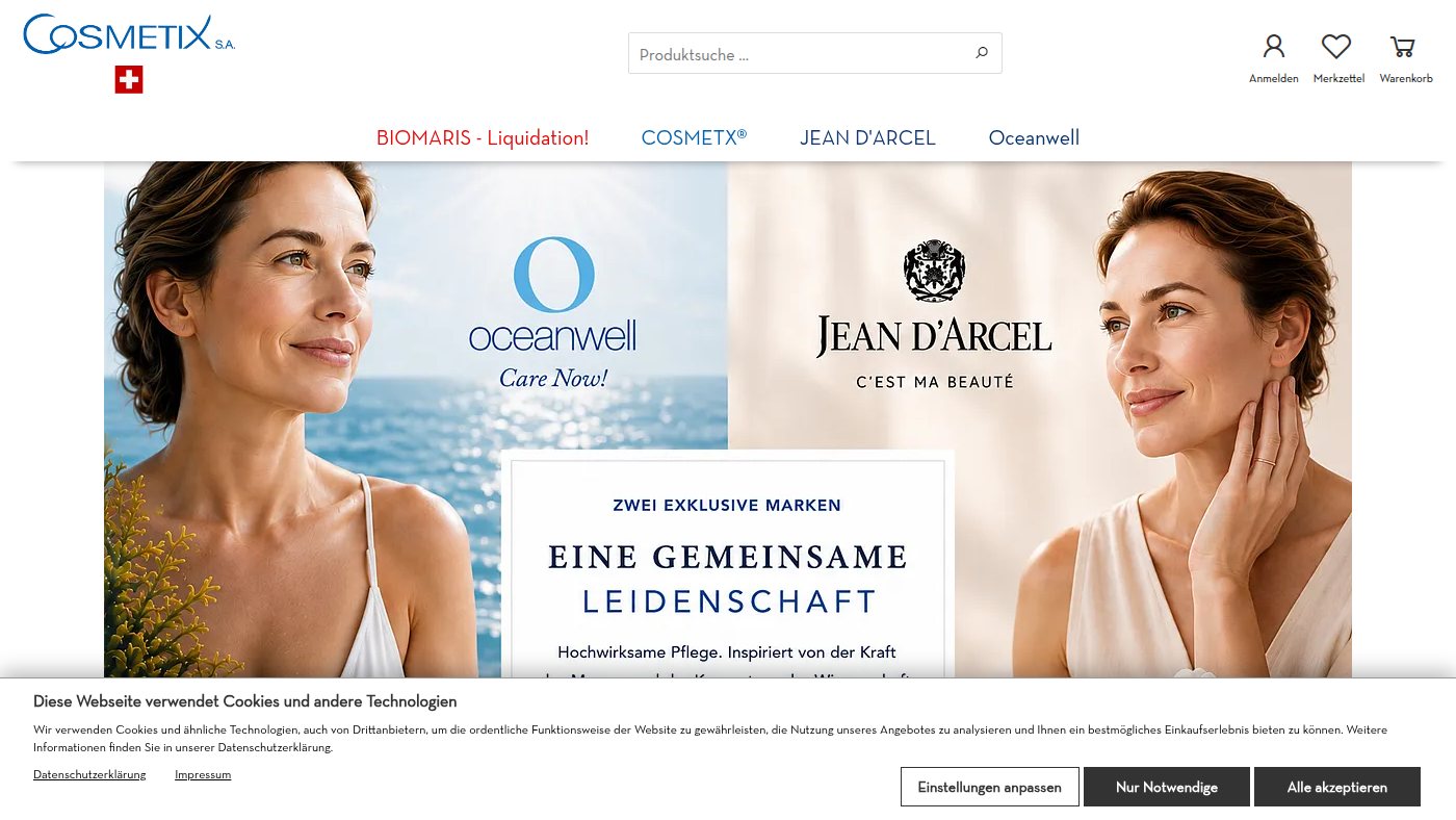 The home page of cosmetix.ch