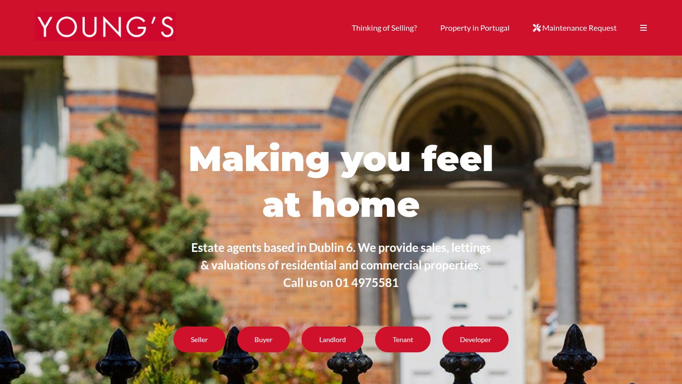 The home page of youngs.ie