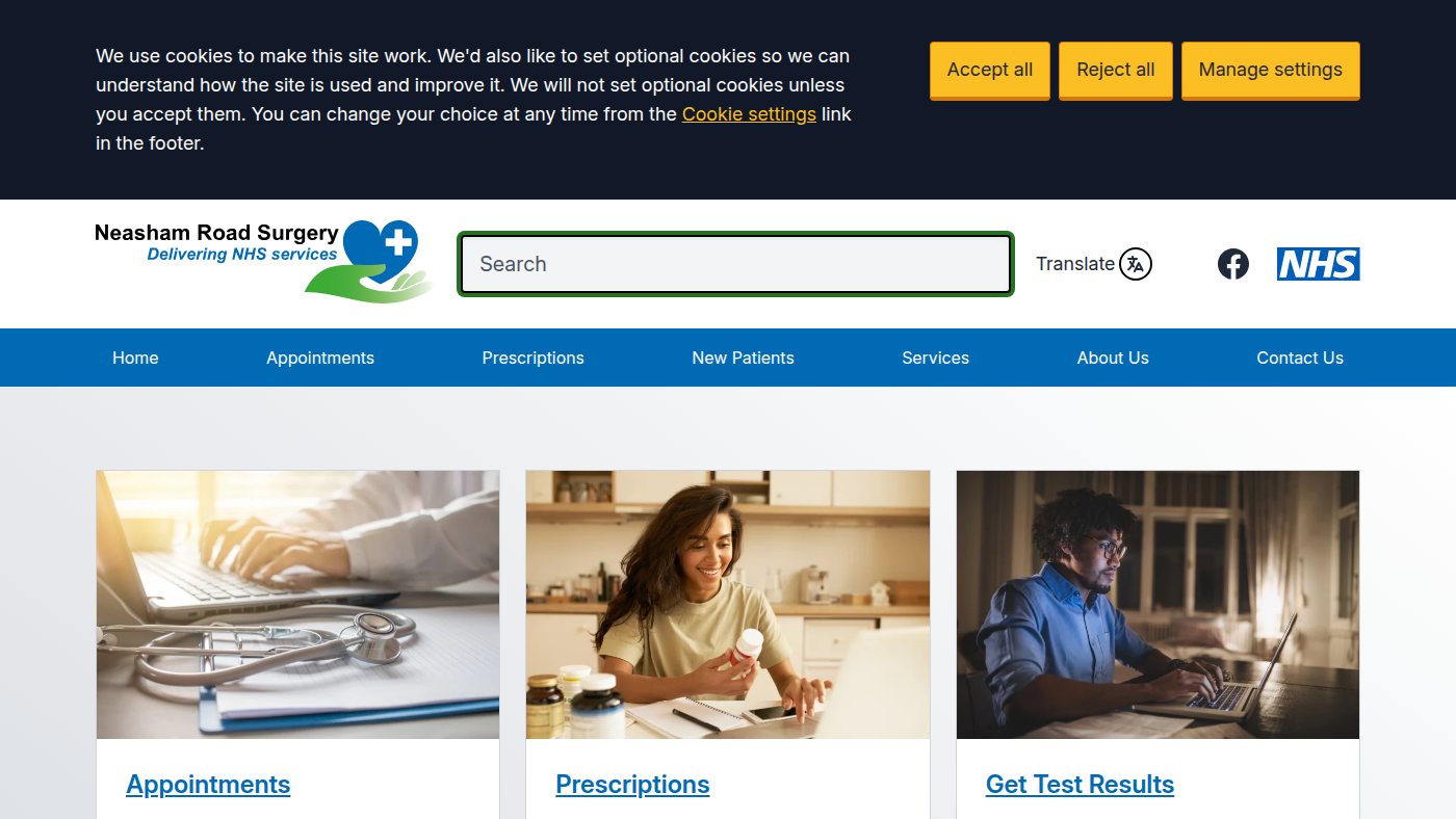 The home page of neashamroadsurgery.co.uk