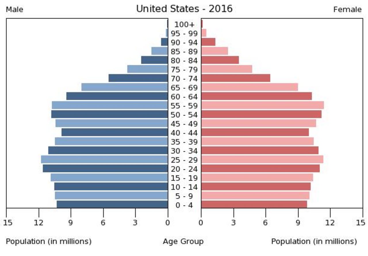 Bevölkerungspyramide der Vereinigten Staaten 2016