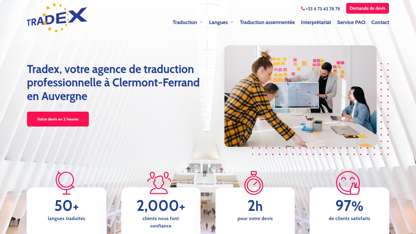 The home page of tradex.fr