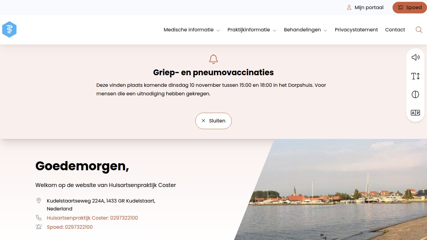 The home page of praktijkcoster.nl