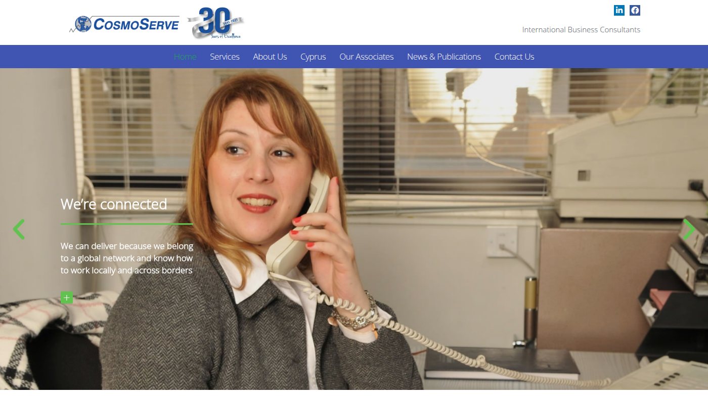The home page of cosmoserve.com
