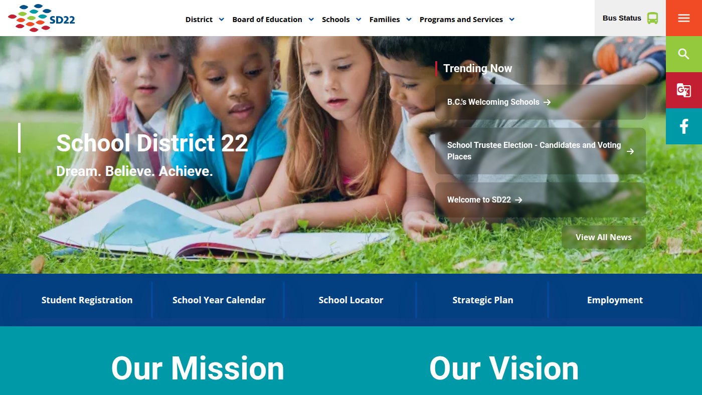 The home page of sd22.bc.ca