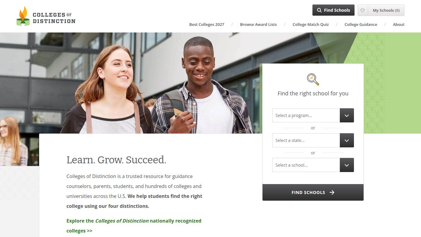 The home page of collegesofdistinction.com