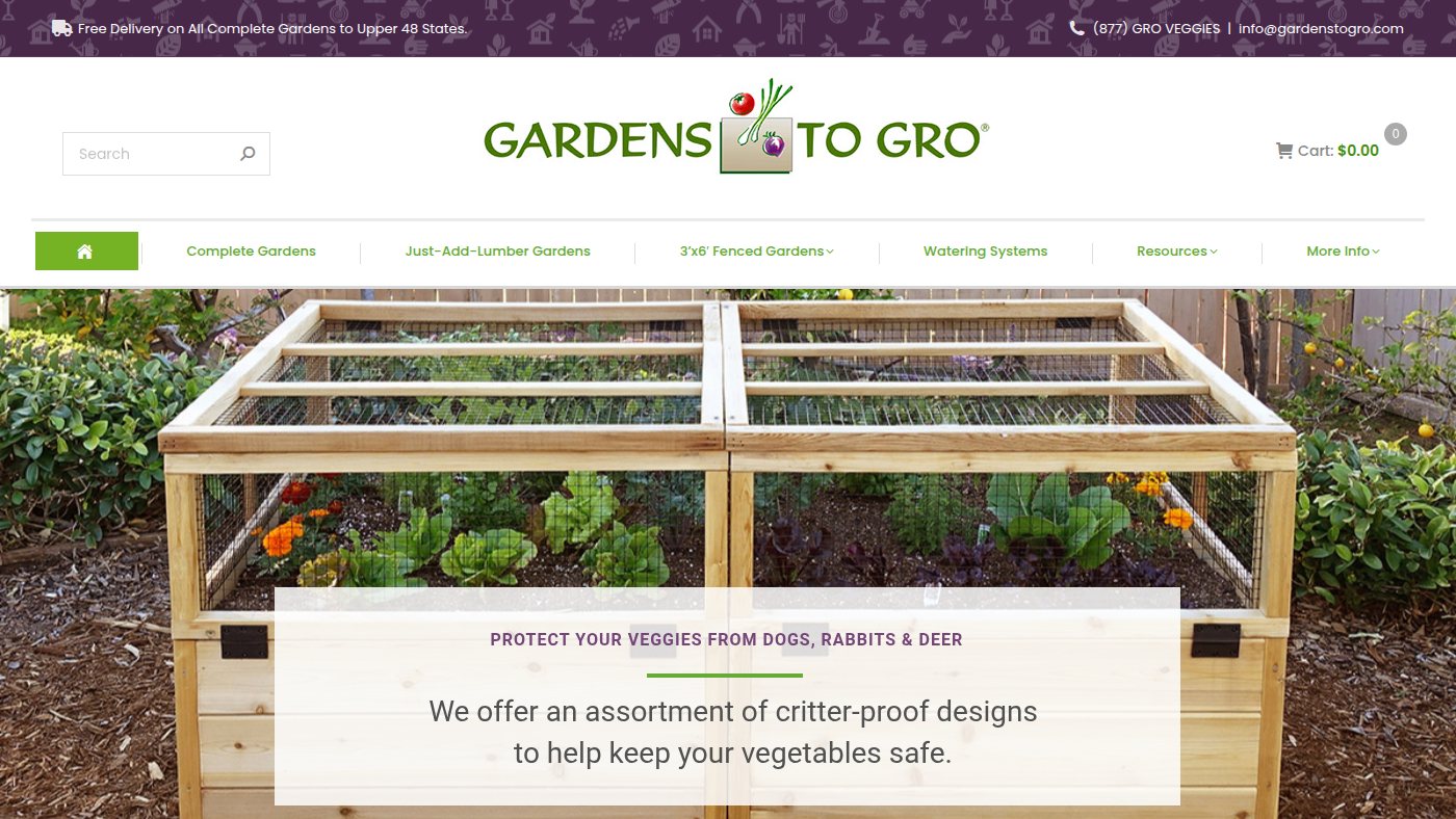 The home page of gardenstogro.com