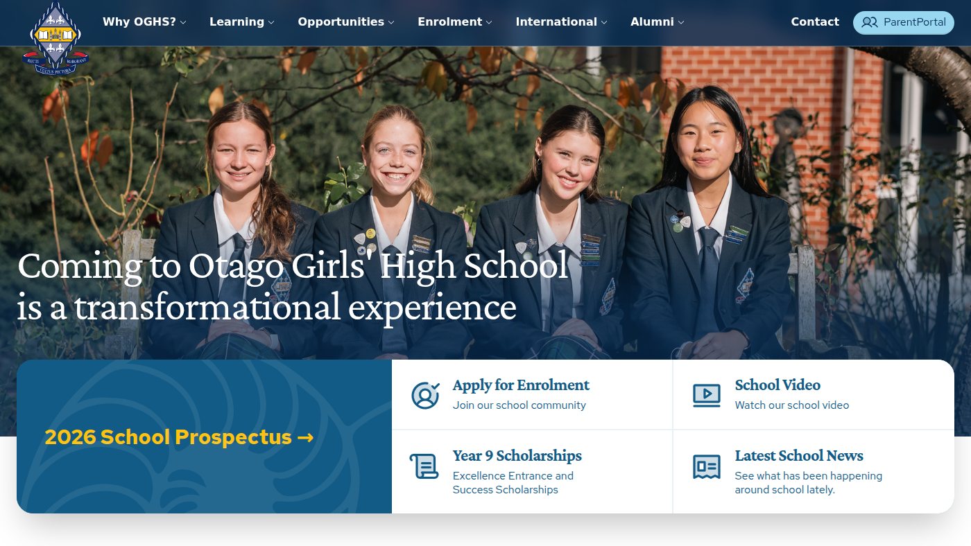 The home page of otagogirls.school.nz