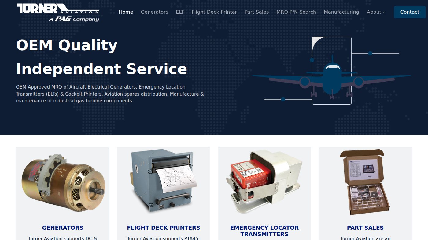The home page of turner-aviation.co.uk