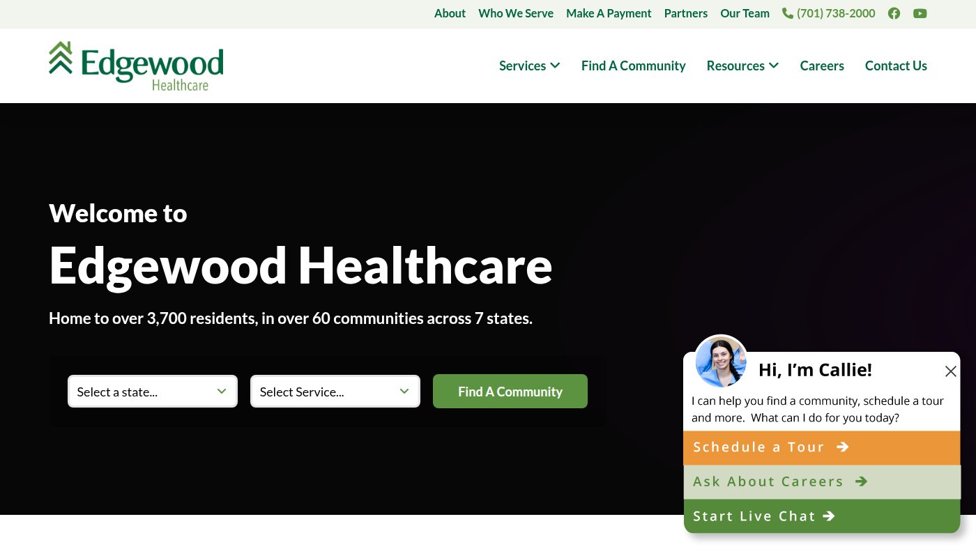 The home page of edgewoodhealthcare.com