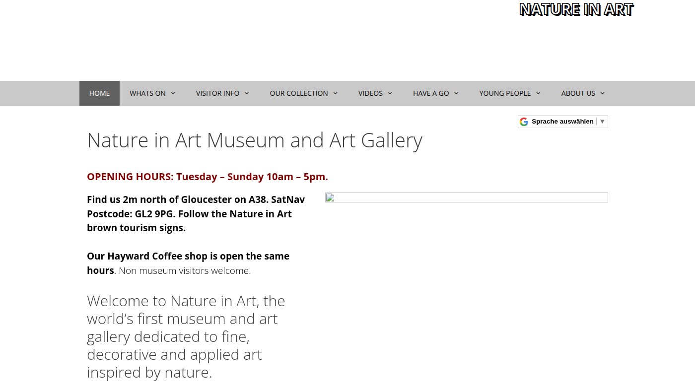 The home page of natureinart.org.uk