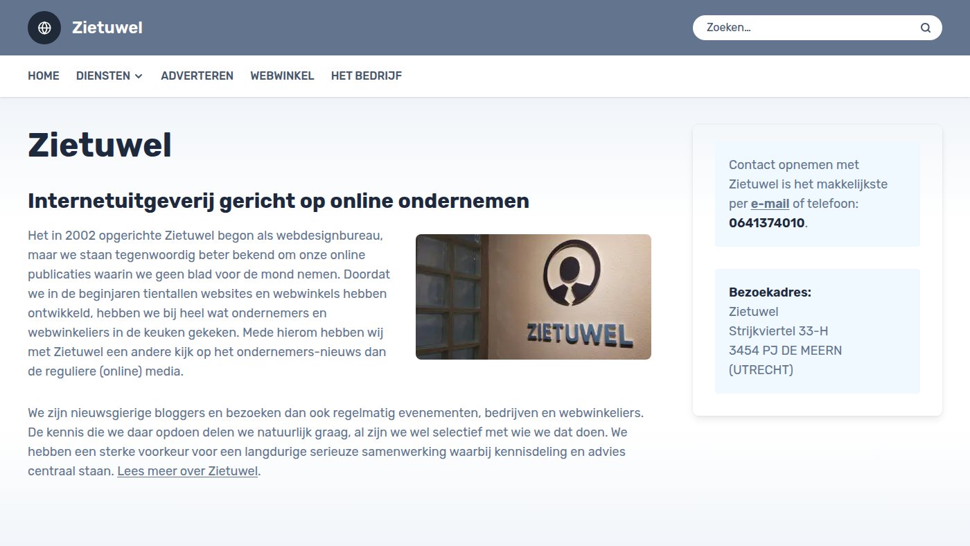 The home page of zietuwel.nl