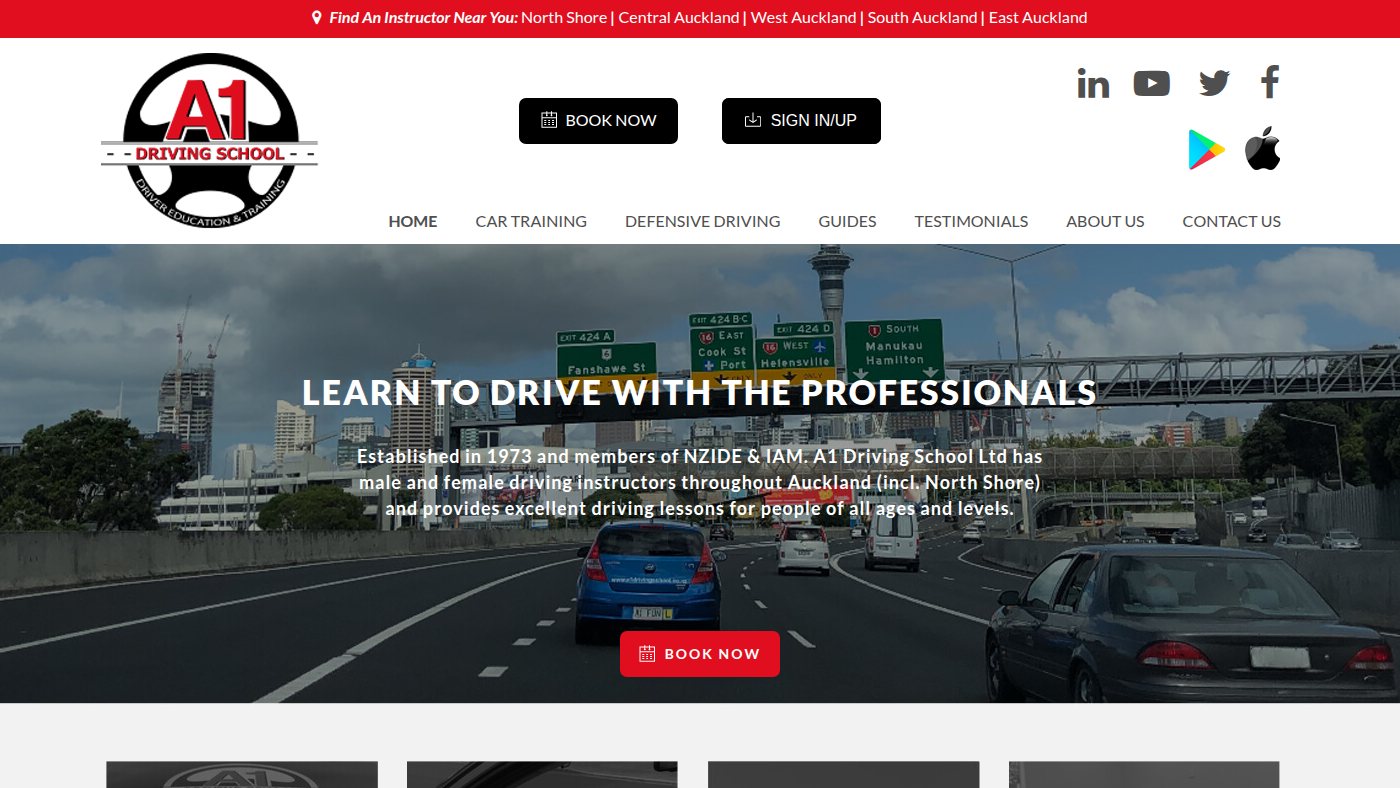 The home page of a1drivingschool.co.nz