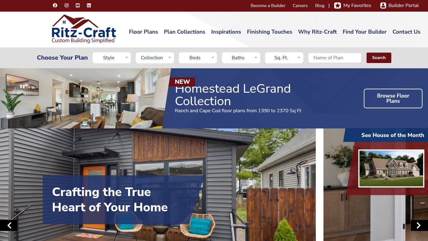 The home page of ritz-craft.com