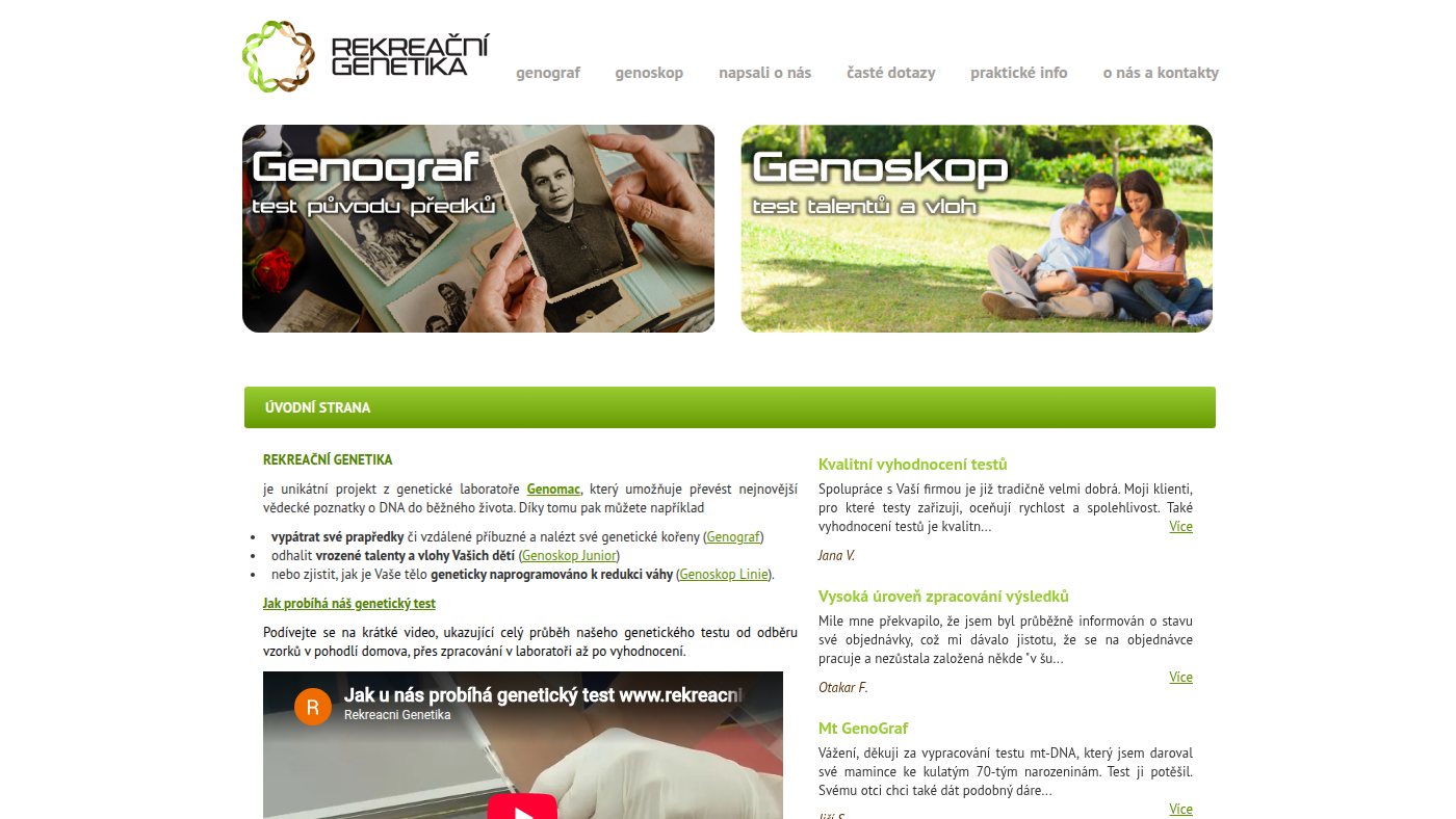 The home page of rekreacnigenetika.cz